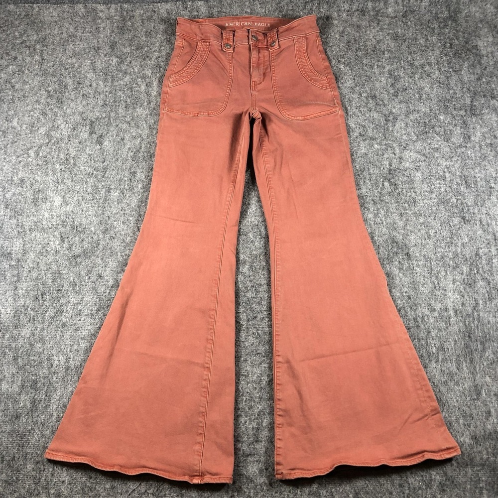 American Eagle Festival Flare Jeans Womens 4 Rust Orange/pink High Rise Stretch